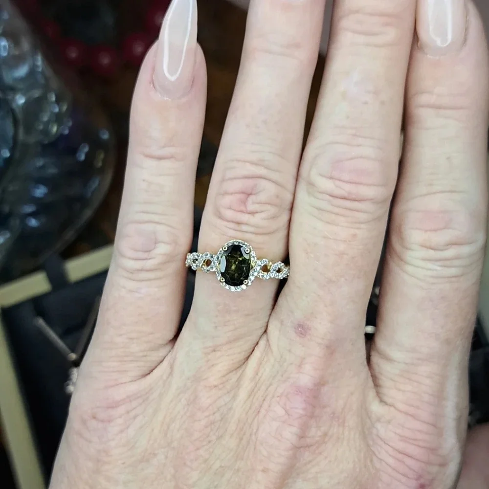 Chrome Tourmaline & White Ziron Halo Enfinity Style Ring.